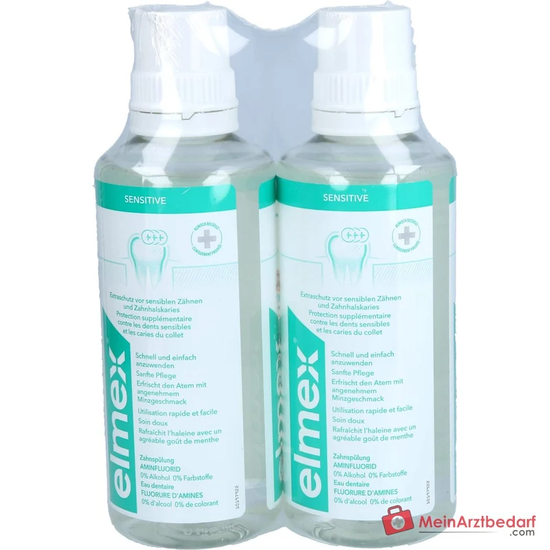 elmex Sensitive Zahnspülung Olaflur / Natriumfluorid Mundspülung, 2x400 ml