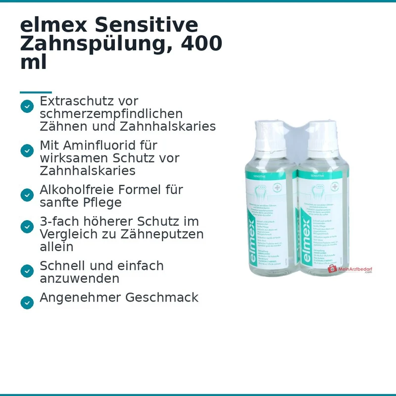 elmex Sensitive Zahnspülung Olaflur / Natriumfluorid Mundspülung, 2x400 ml