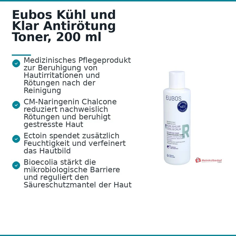 Eubos Kühl und Klar CM-Naringenin Chalcone / Ectoin / Panthenol / Bioecolia Antirötung Toner, 200 ml