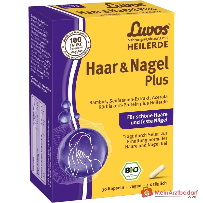 Luvos Heilerde Bio Haar & Nagel Plus Vitamin C / Selen / Silizium / Kürbiskern-Protein / Piperin Kapseln, 30 St.