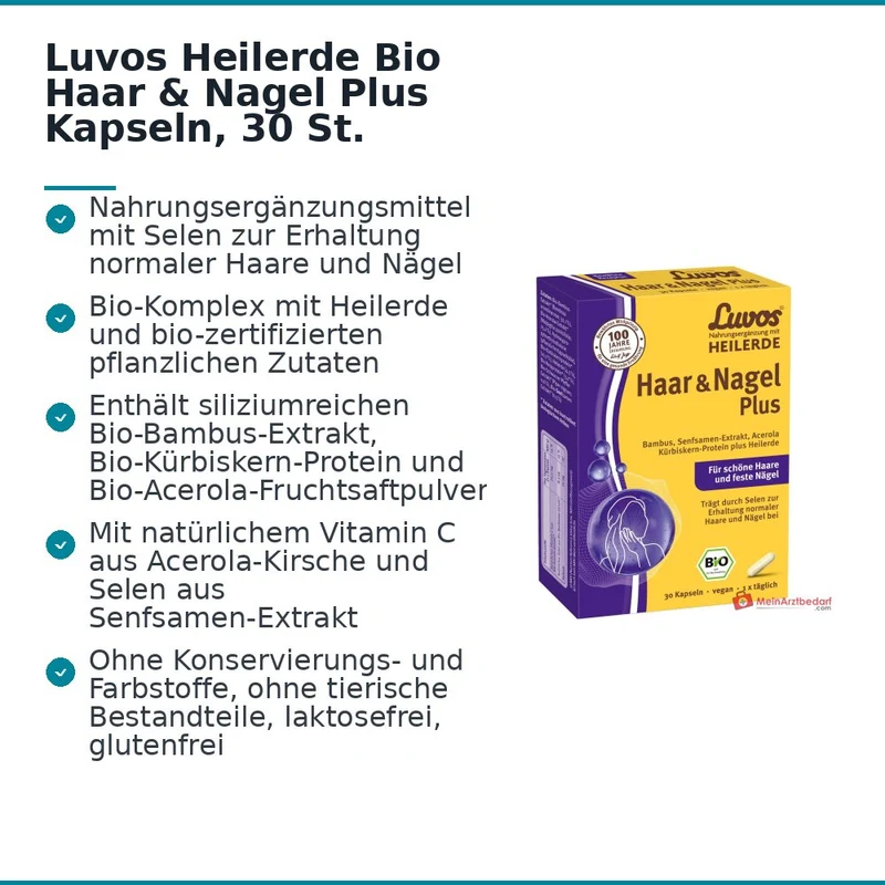Luvos Heilerde Bio Haar & Nagel Plus Vitamin C / Selen / Silizium / Kürbiskern-Protein / Piperin Kapseln, 30 St.