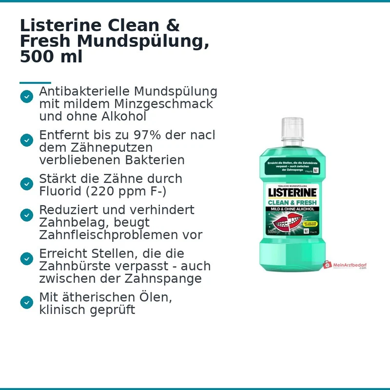 Listerine Clean & Fresh Eucalyptol / Thymol / Menthol / Methylsalicylat Mundspülung, 500 ml