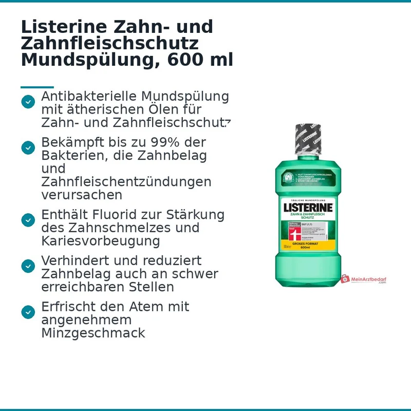 Listerine Zahn- und Zahnfleisch-Schutz Eucalyptol / Thymol / Menthol / Methylsalicylat Mundspülung, 600 ml