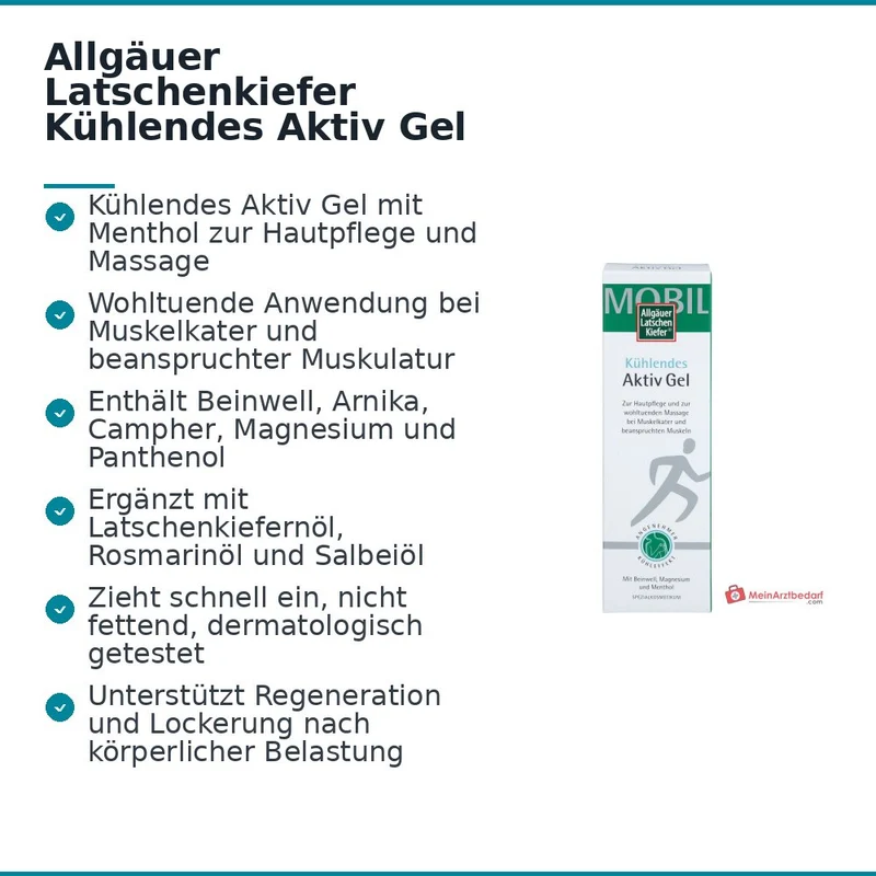 Allgäuer Latschenkiefer Kühlendes Aktiv Gel Menthol / Beinwell / Arnika / Campher / Magnesium / Panthenol Gel, 200 ml