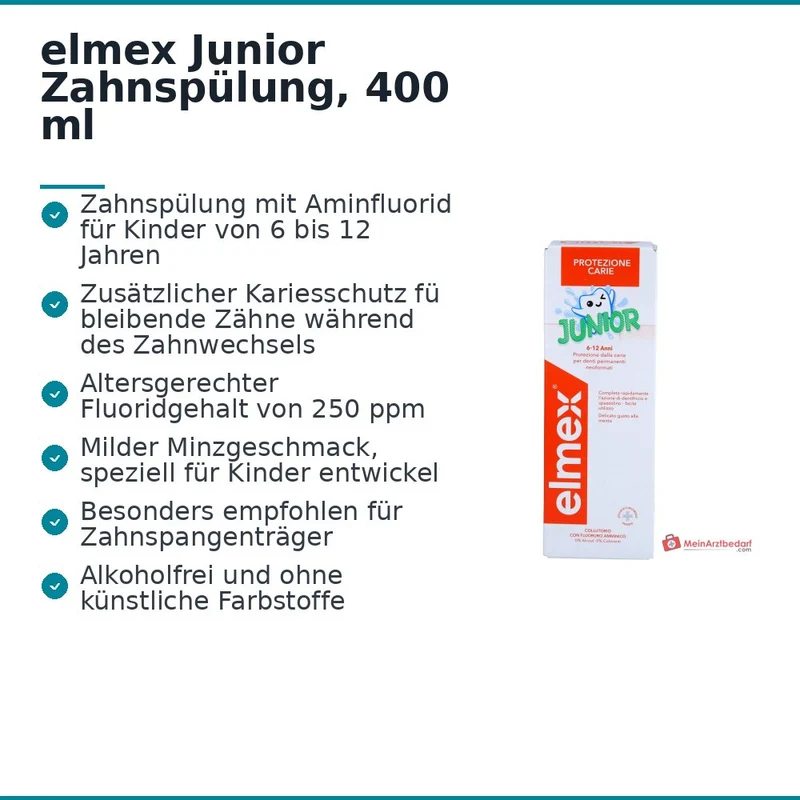 elmex Junior Zahnspülung Aminfluorid / Natriumfluorid Mundspülung, 400 ml