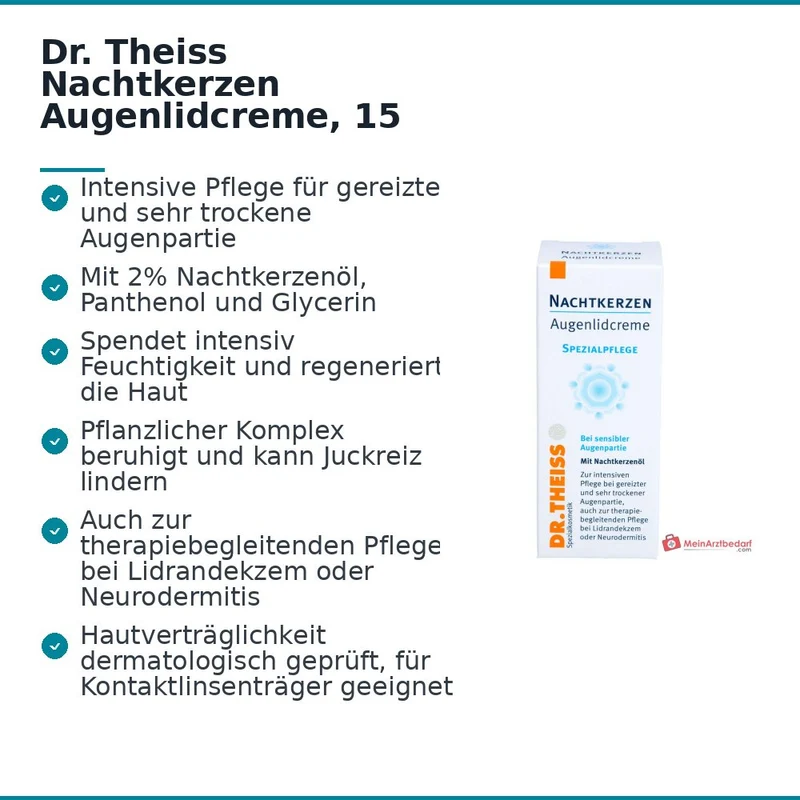 Dr. Theiss Nachtkerzen Augenlidcreme mit Nachtkerzenöl / Panthenol / Glycerin Augencreme, 15 ml