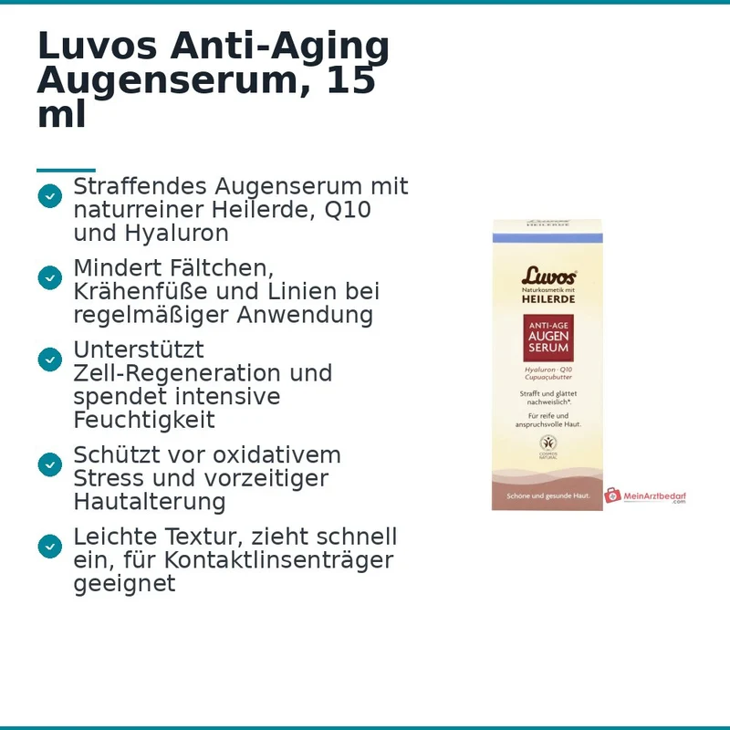 Luvos Anti-Aging Augenserum Heilerde / Hyaluronsäure / Coenzym Q10 / Matcha / Zistrose Serum, 15 ml