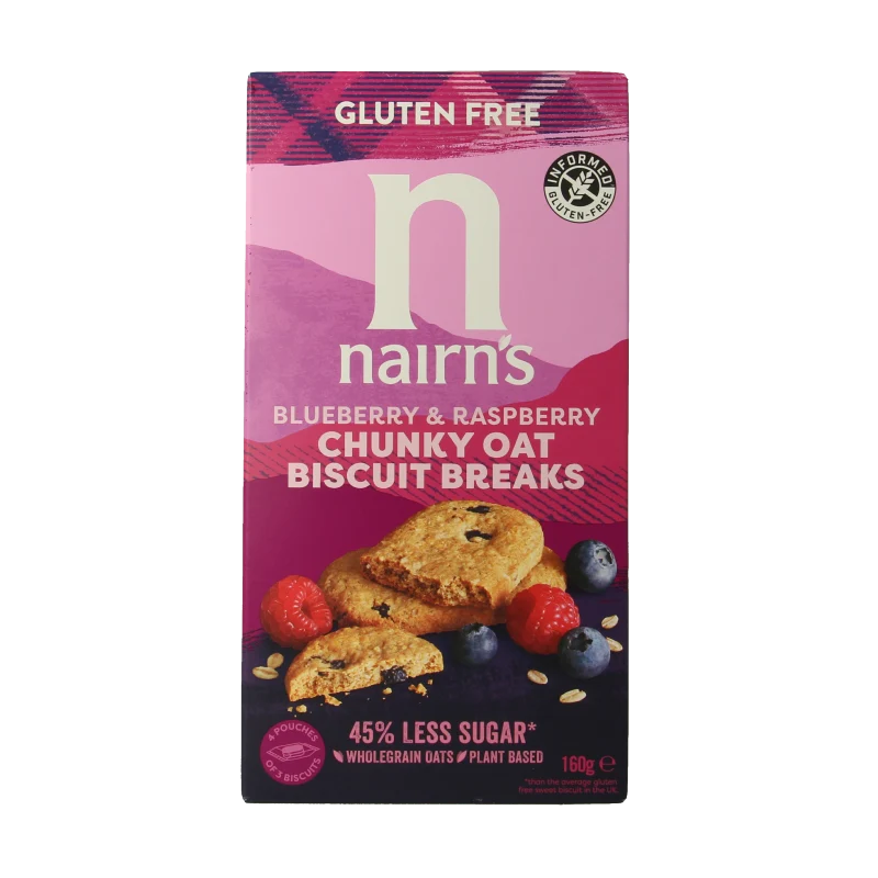 Nairns Breakfast biscuit blueberry & raspberry 160 gram