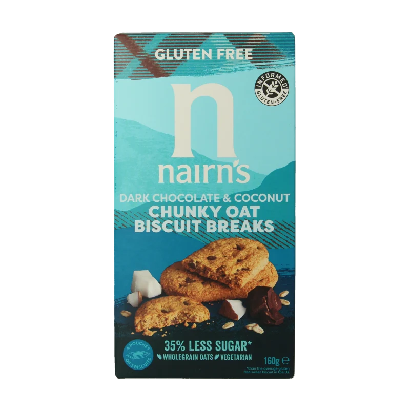 Nairns Biscuit breaks pure chocolade & kokos 160 gram