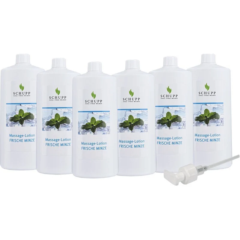 Schupp Massagelotion Frische Minze 6x1l Flasche + 1 Spender
