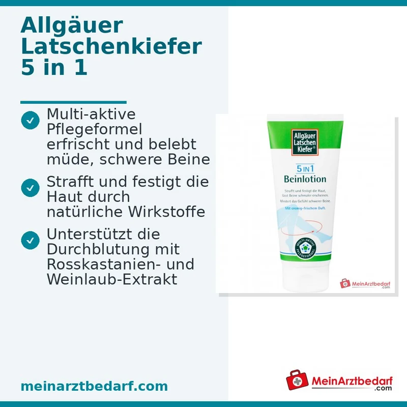 Allgäuer Latschenkiefer 5 in 1 Beinlotion Rosskastanie / Rotes Weinlaub / Hyaluronsäure / Ingwer / Thermalwasser Lotion, 200 ml