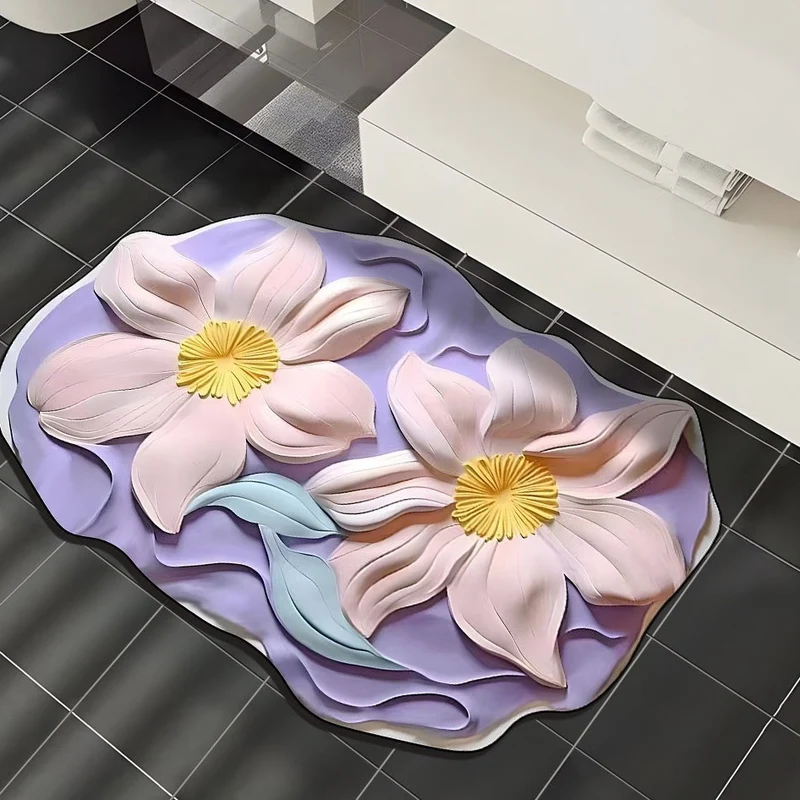 Floral 3D Dekorative Badezimmermatte für Zuhause