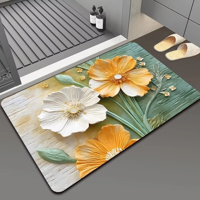 Floral 3D Dekorative Badezimmermatte für Zuhause