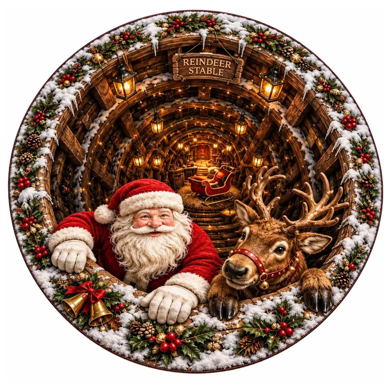 Festive Santa Claus Themed Rundmatte für das Zuhause