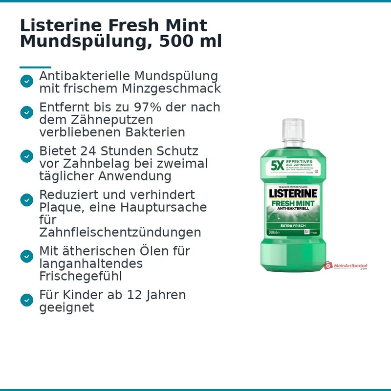 Listerine Fresh Mint Eucalyptol / Menthol / Methylsalicylat / Thymol Mundspülung, 500 ml