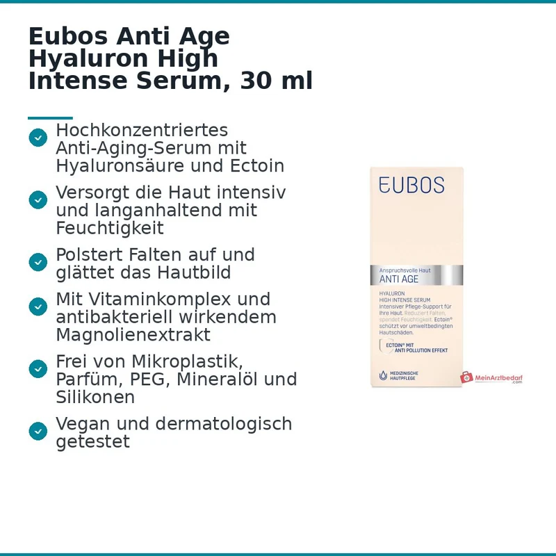 Eubos Anti Age Hyaluron High Intense Serum Hyaluronsäure / Ectoin / Niacinamid / Panthenol / Vitamin E Gesichtsserum, 30 ml