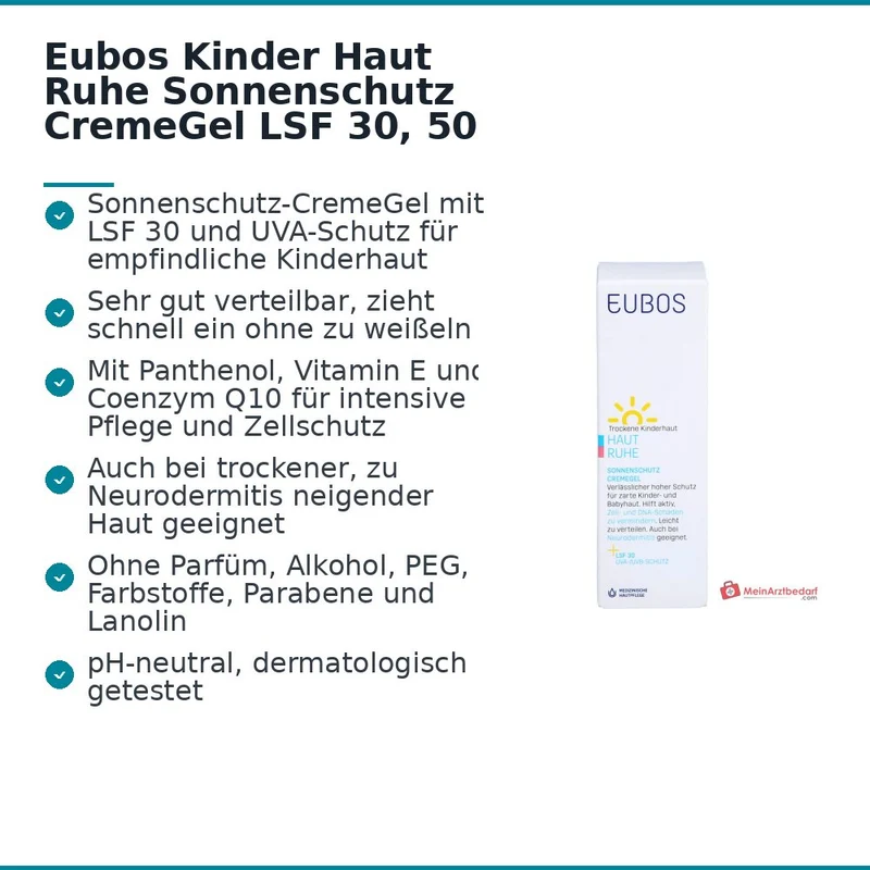 Eubos Kinder Haut Ruhe Sonnenschutz Panthenol / Vitamin E / Coenzym Q10 CremeGel LSF 30, 50 ml