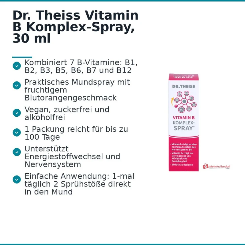 Dr. Theiss Vitamin B Komplex-Spray Thiamin / Riboflavin / Niacin / Pantothensäure / Pyridoxin / Biotin / Cobalamin Mundspray, 30 ml