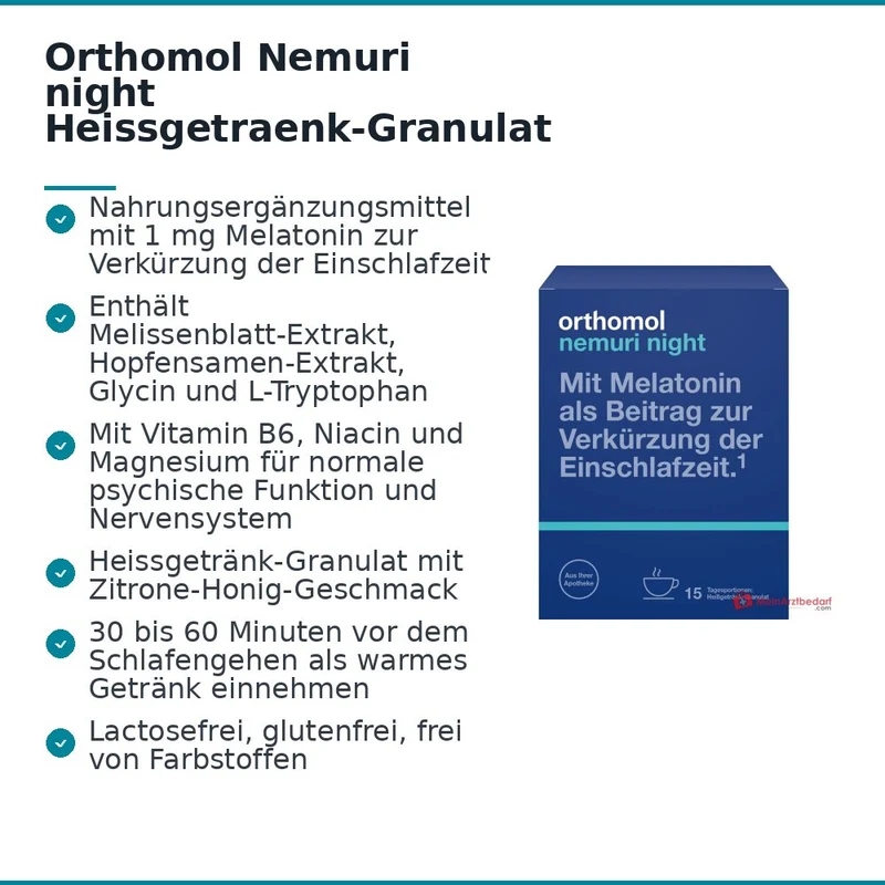 Orthomol Nemuri night Heissgetraenk-Granulat mit Melatonin, 15 x 10 g