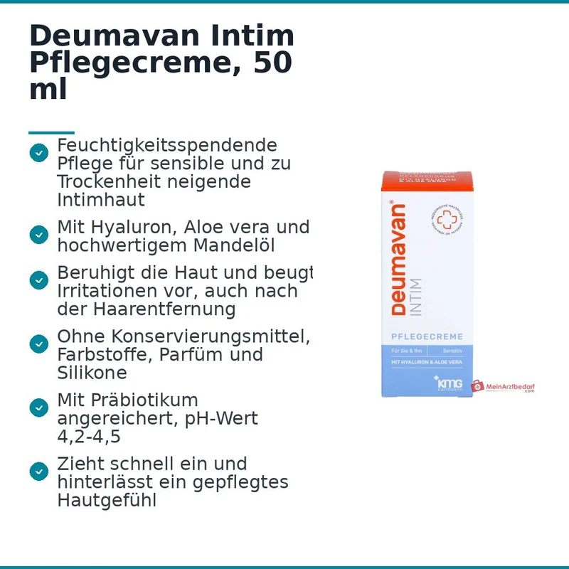 Deumavan Intim Pflegecreme Hyaluron / Aloe Vera / Mandelöl Creme, 50 ml