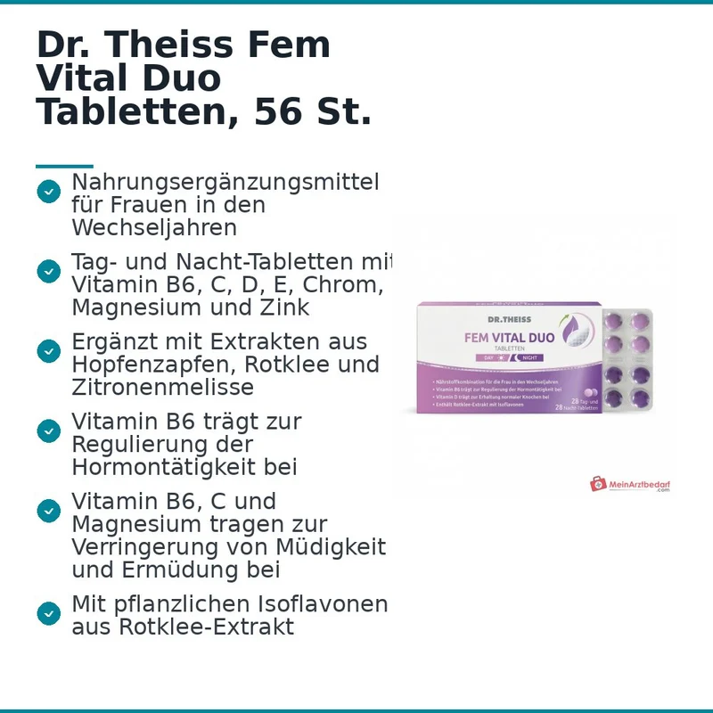 Dr. Theiss Fem Vital Duo Vitamin B6 / Vitamin C / Vitamin D / Vitamin E / Chrom / Magnesium / Zink Tabletten, 56 St.