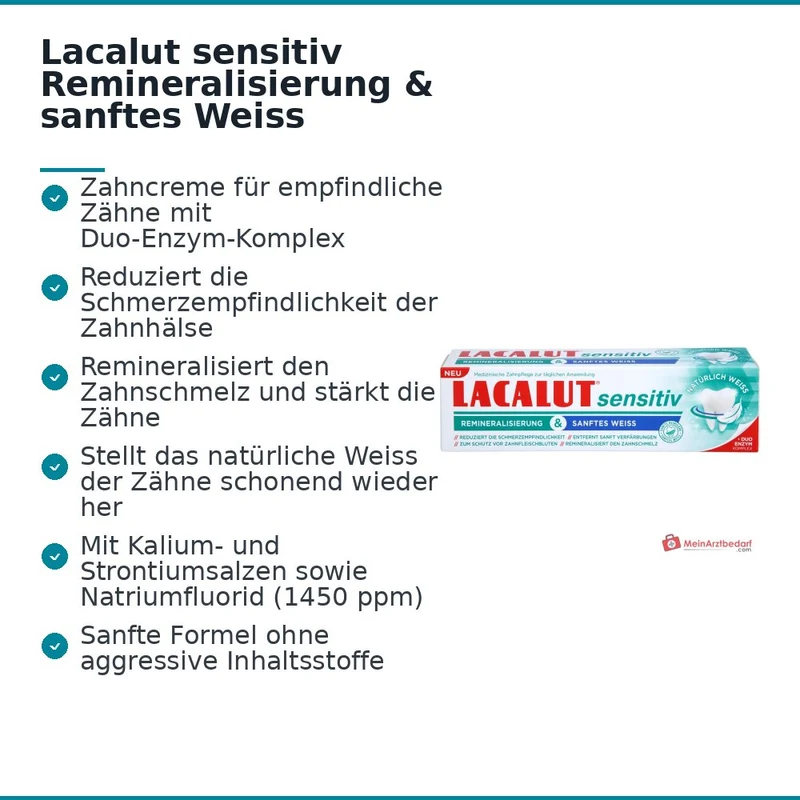 Lacalut sensitiv Remineralisierung & sanftes Weiss Kaliumchlorid / Strontiumacetat / Natriumfluorid Zahncreme, 75 ml