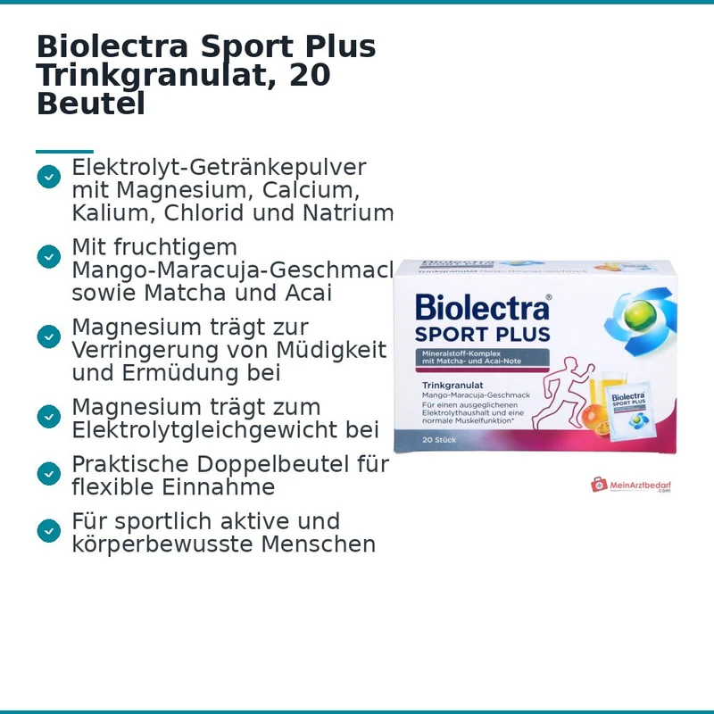Biolectra Sport Plus Magnesium / Calcium / Kalium / Chlorid / Natrium Trinkgranulat, 20 Beutel