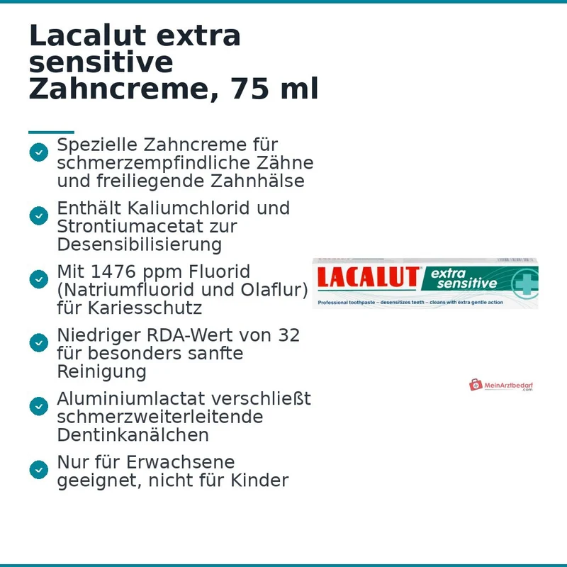Lacalut extra sensitive Kaliumchlorid / Strontiumacetat / Aluminiumlactat / Natriumfluorid / Olaflur Zahncreme, 75 ml