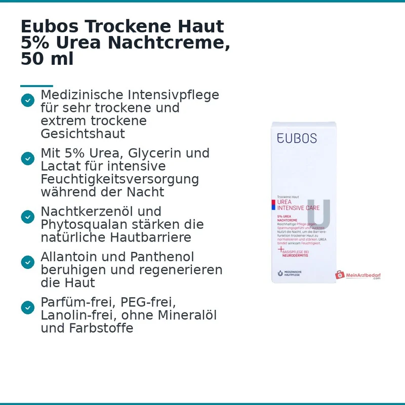 Eubos Trockene Haut Urea 5% Urea / Glycerin / Lactat Nachtcreme, 50 ml