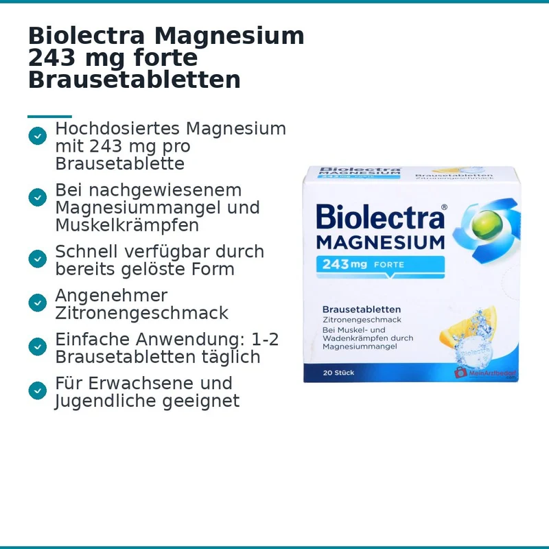 Biolectra Magnesium 243 mg forte Magnesiumoxid Brausetabletten Zitronengeschmack, 20 St.