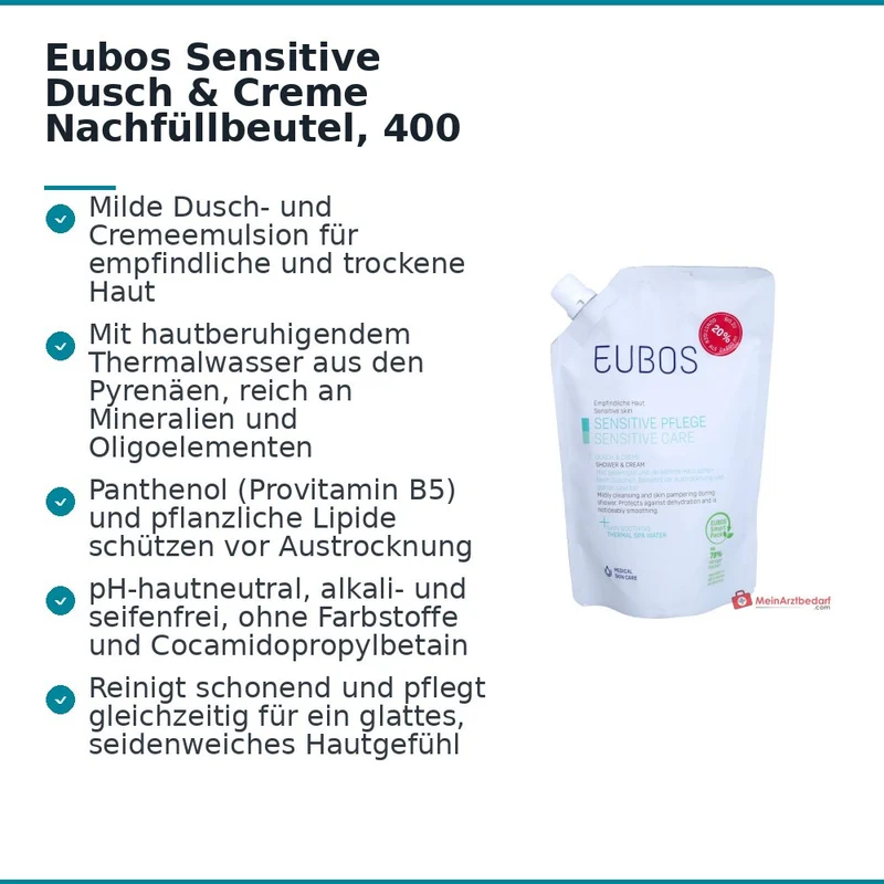 Eubos Sensitive Dusch & Creme Panthenol / Thermalwasser Emulsion Nachfüllbeutel, 400 ml