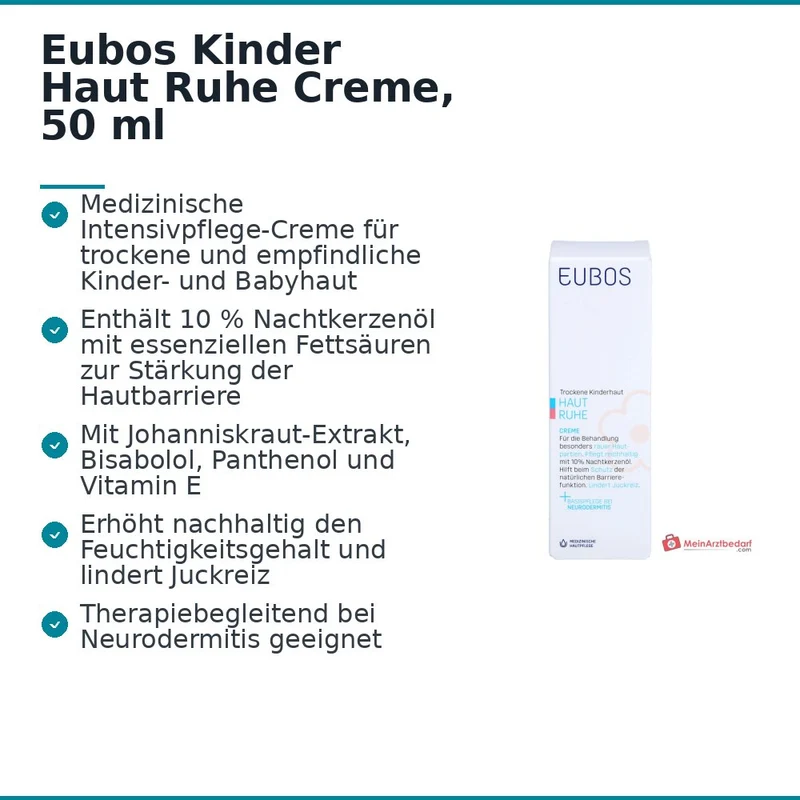 Eubos Kinder Haut Ruhe Nachtkerzenöl / Panthenol / Bisabolol / Allantoin / Johanniskraut-Extrakt Creme, 50 ml