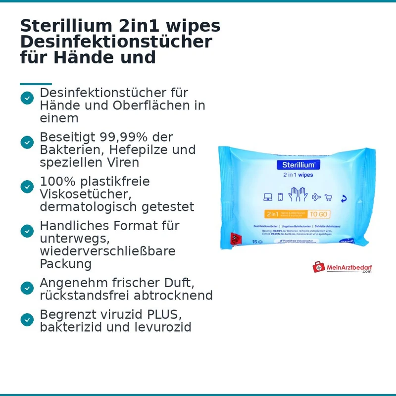 Sterillium 2in1 wipes Desinfektionstücher für Hände und Flächen, 15 St.