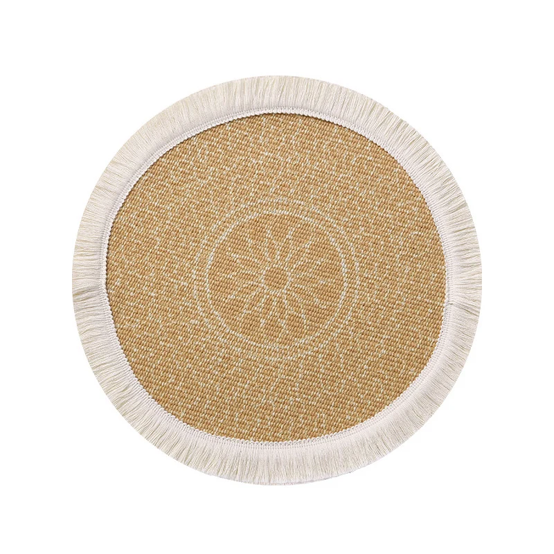Rundes gewebtes Tisch-Platzset mit Fransenrand und Mandala-Jacquard