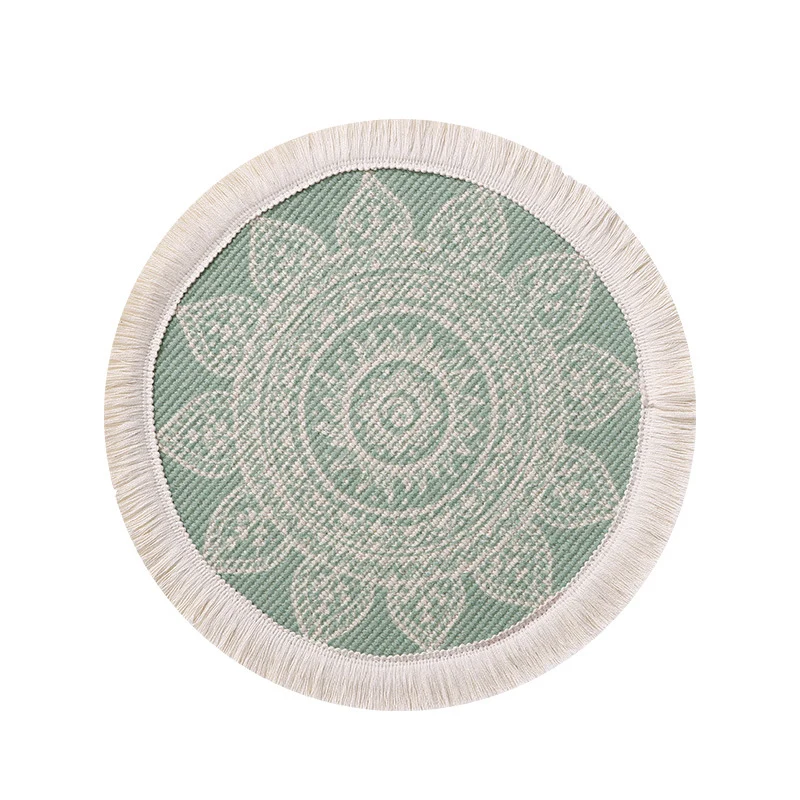 Rundes gewebtes Tisch-Platzset mit Fransenrand und Mandala-Jacquard