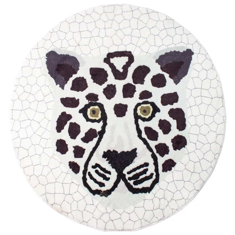 Runder Dekor-Teppich mit handtuftetem Leopardenkopf-Motiv