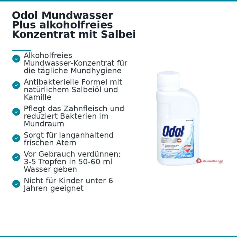 Odol Mundwasser Plus alkoholfreies Konzentrat mit Salbei & Kamille, 125 ml