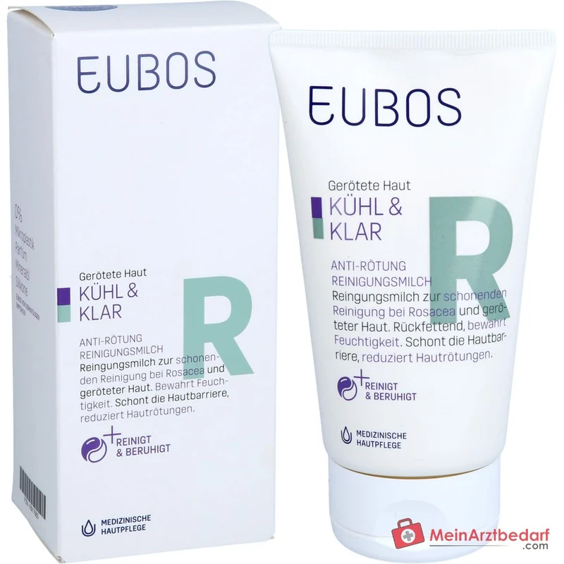 Eubos Kühl und Klar Anti-Rötung Reinigungsmilch Bisabolol / Jojobaöl / Hagebuttenkernöl / Pflaumenkernöl / Italienische Immortelle Reinigungsmilch, 150 ml