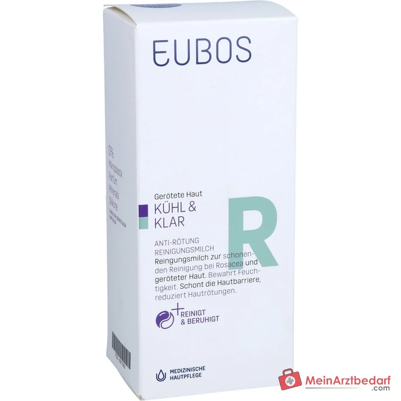 Eubos Kühl und Klar Anti-Rötung Reinigungsmilch Bisabolol / Jojobaöl / Hagebuttenkernöl / Pflaumenkernöl / Italienische Immortelle Reinigungsmilch, 150 ml