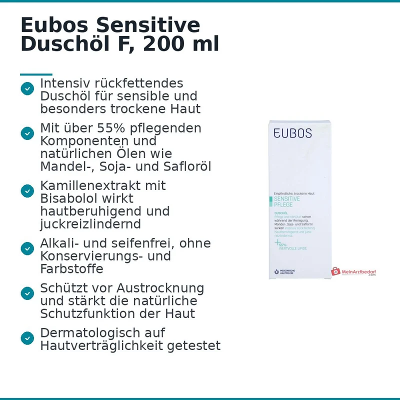Eubos Sensitive Duschöl F Mandelöl / Sojaöl / Safloröl Duschöl, 200 ml