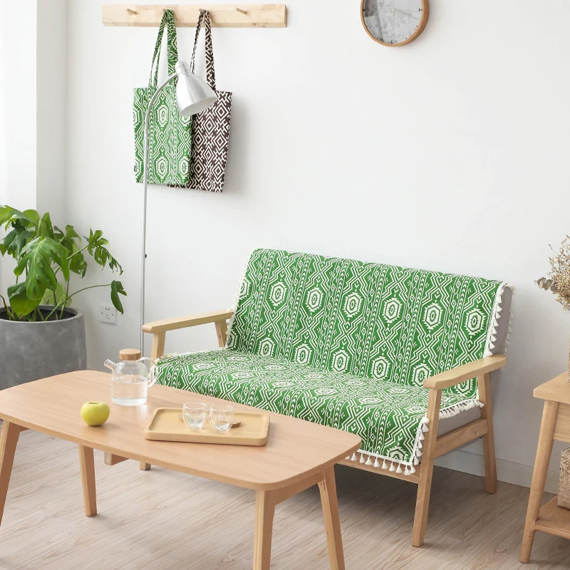 Gewebte Baumwoll-Tischdecke mit ethnischem Jacquardmuster und Quastenbordüre