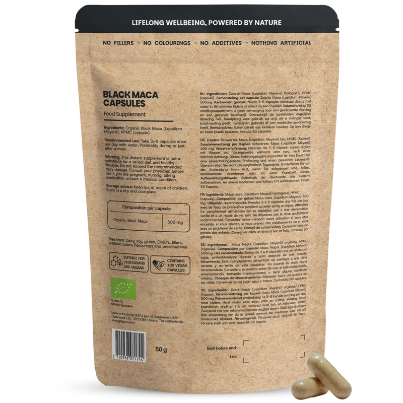 Goyu Zwarte maca 500 mg bio 100 capsules