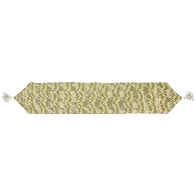 Moderner gewebter Tischläufer aus Baumwollmischung mit Chevron‑Jacquard und Quasten