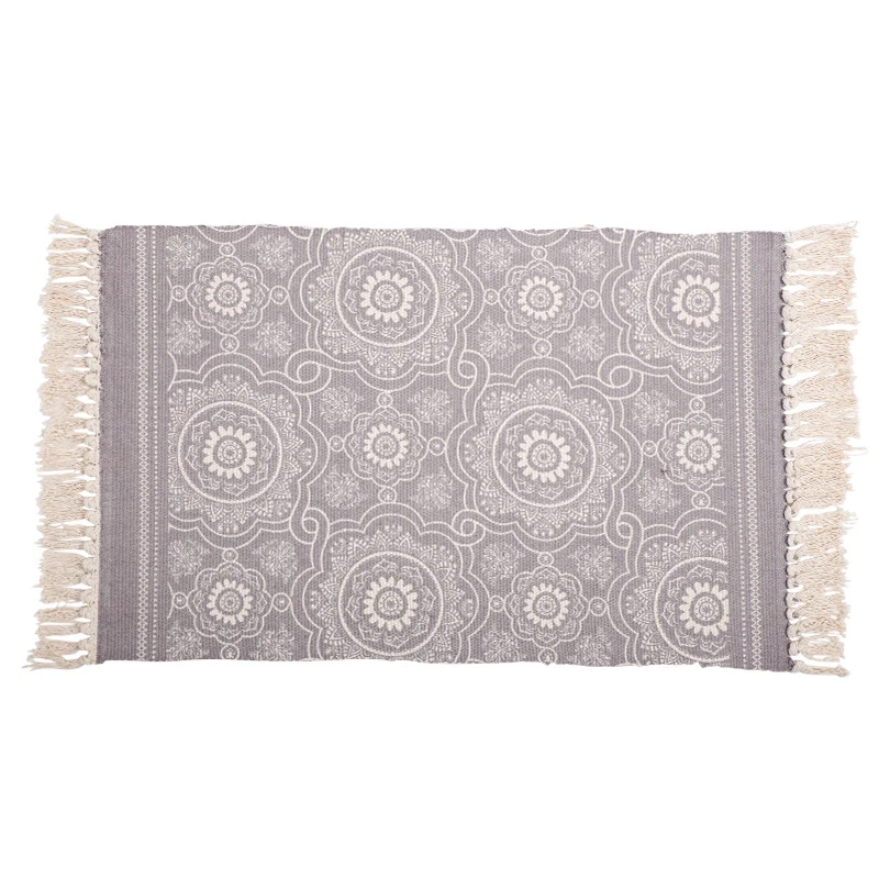 Handgewebter Baumwoll-Tischläufer mit Mandala-Jacquard und dekorativen Fransen