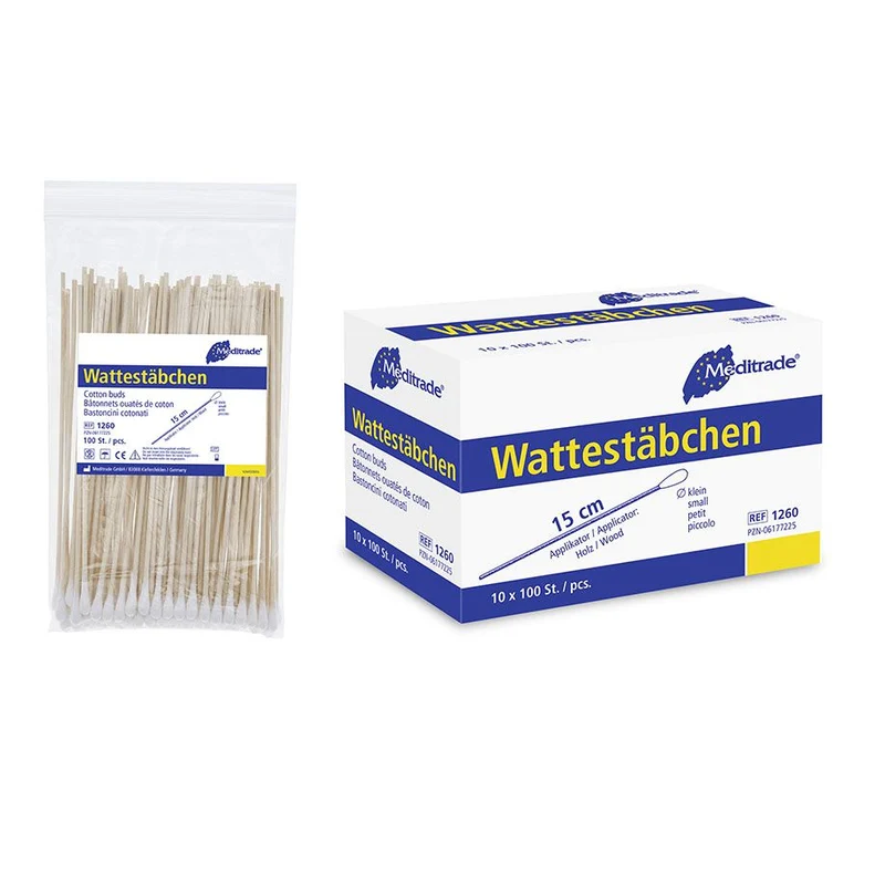 Holz Wattestäbchen mit kleinem Wattekopf ca. 12 x 5 mm von Meditrade