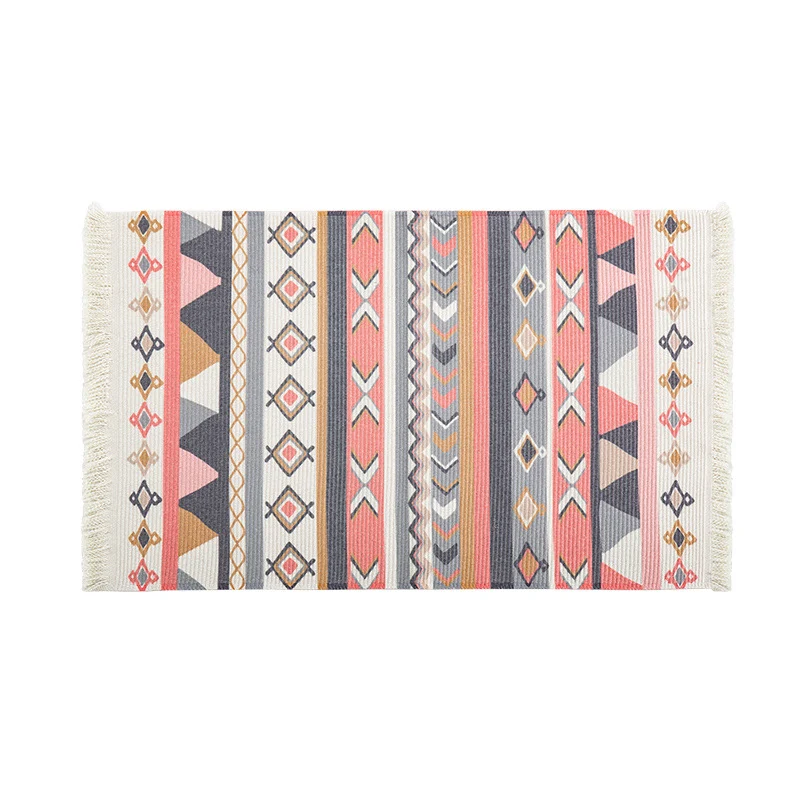 Flachgewebter Läufer-Teppich im Ethno-Streifen-Design mit handfransiger Kante