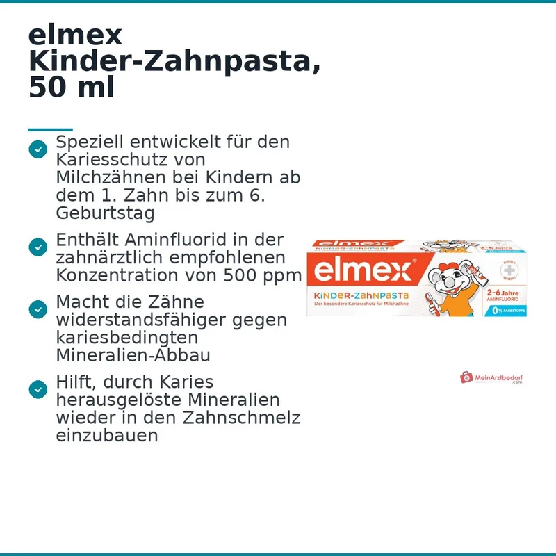 elmex Kinder-Zahnpasta Aminfluorid Zahnpasta, 50 ml