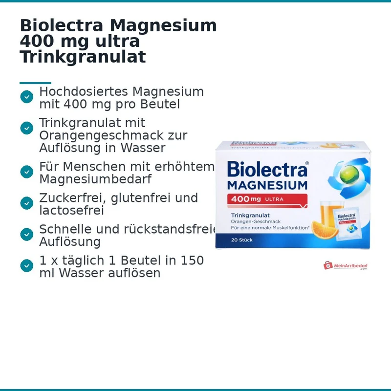 Biolectra Magnesium 400 mg ultra Trinkgranulat Orange, 20 Beutel
