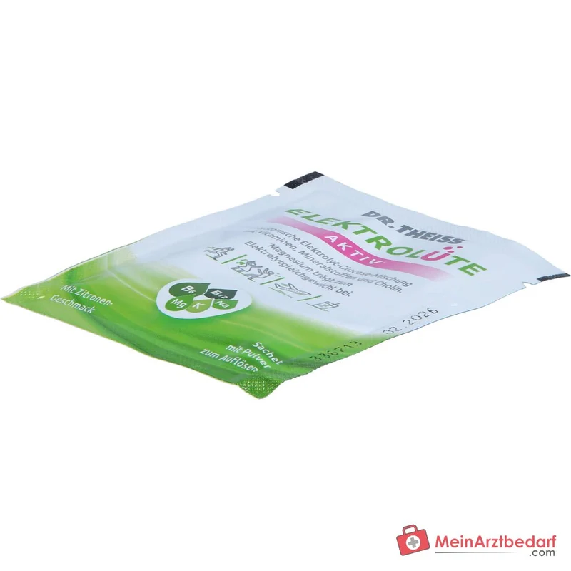 Dr. Theiss Elektrolüte Aktiv Glucose / Vitamin C / Vitamin B6 / Vitamin B12 / Niacin / Magnesium / Kalium / Natrium / Cholin Pulver, 15 Beutel