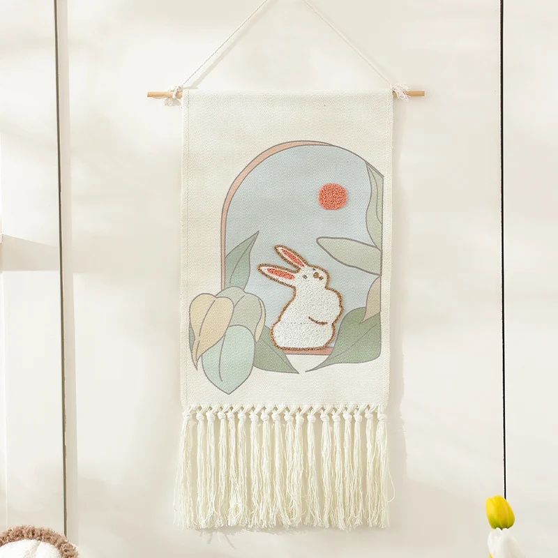 Boho Wandbehang mit gewebtem Blumen-Tufting und Makramee-Fransen